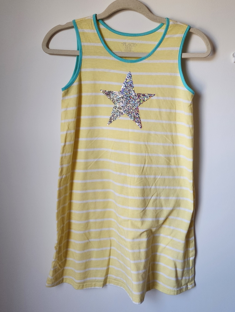 Girls Yellow Striped Sequin Star Dress